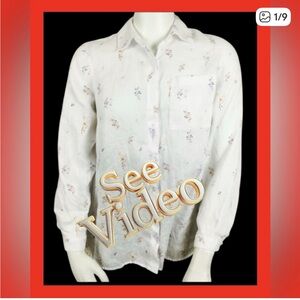 👛 2/$30 CORE Long Sleeved Linen Blouse White with Floral Accents NWT